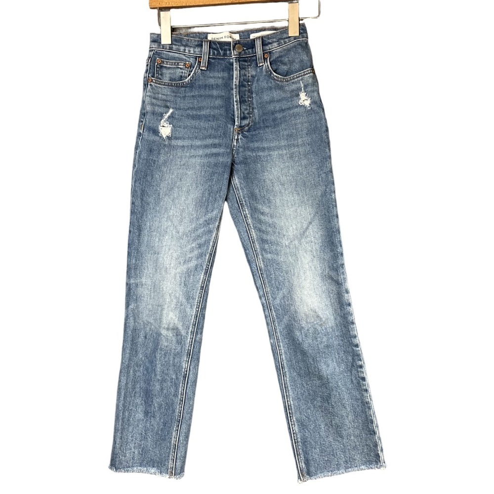 Aritzia Denim Forum The Arlo High Rise Straight 24 W 28 L Ankle Medium Wash - Picture 2 of 14